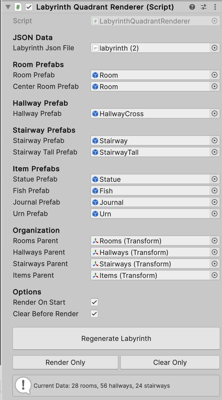 A screenshot showing the labyrinth generator component UI