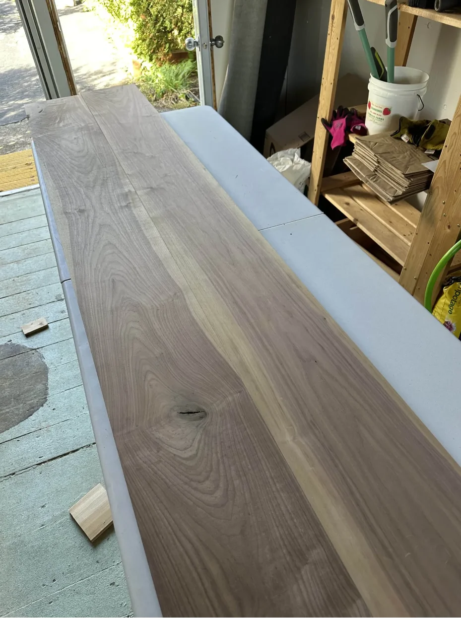Rough walnut boards freshly milled