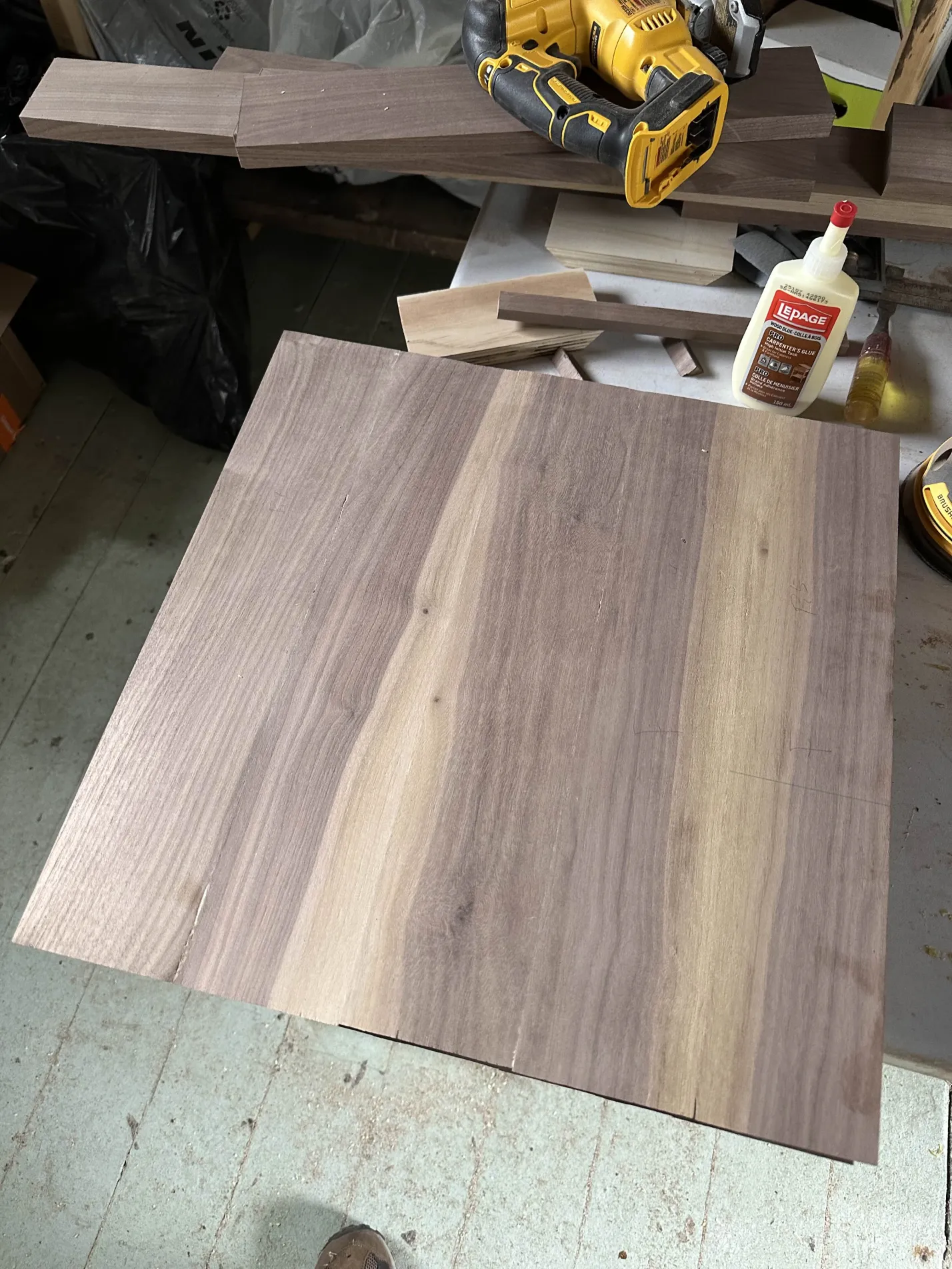 Glued walnut boards with visible glue marks