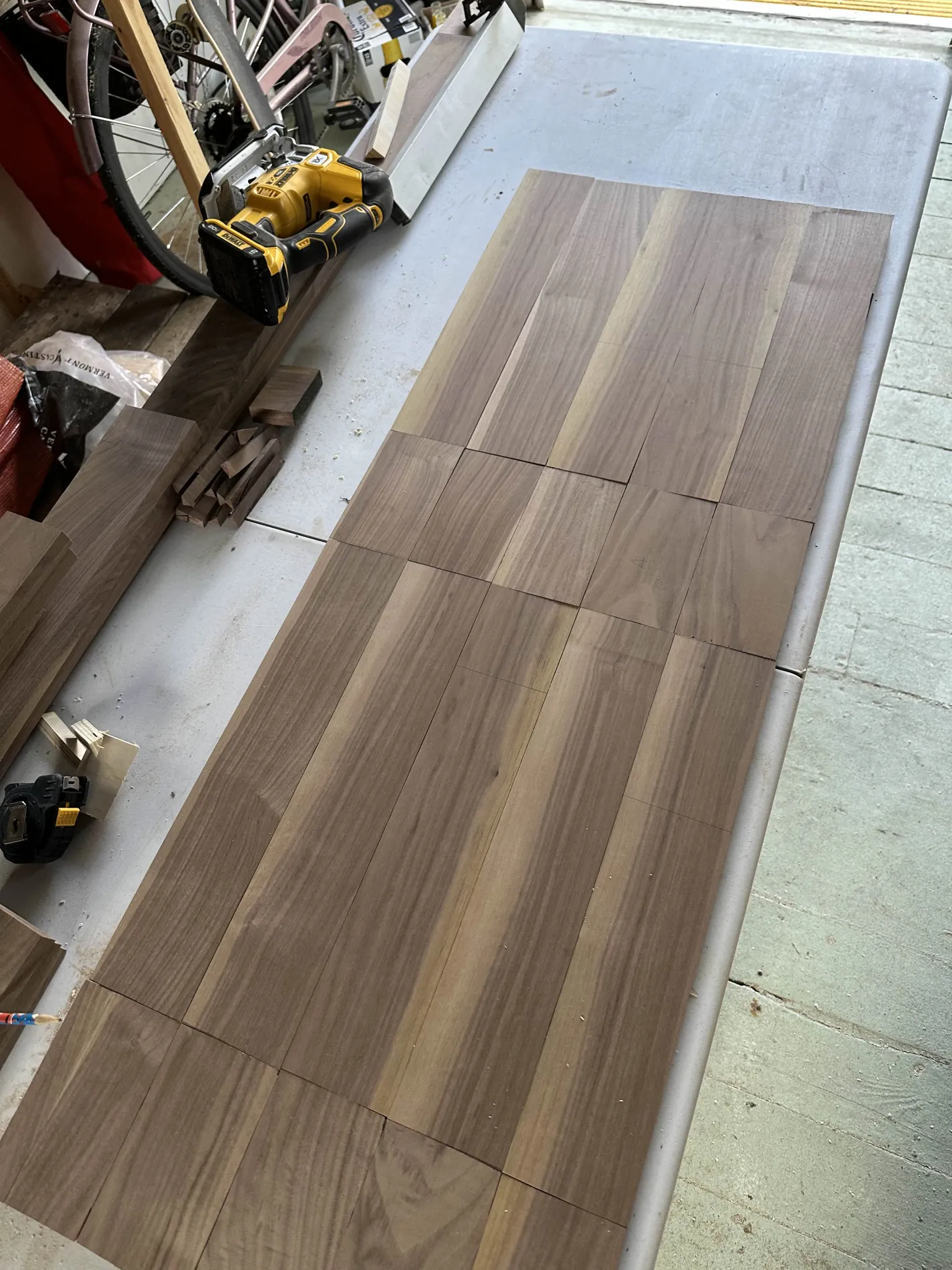 Walnut pieces laid out flat