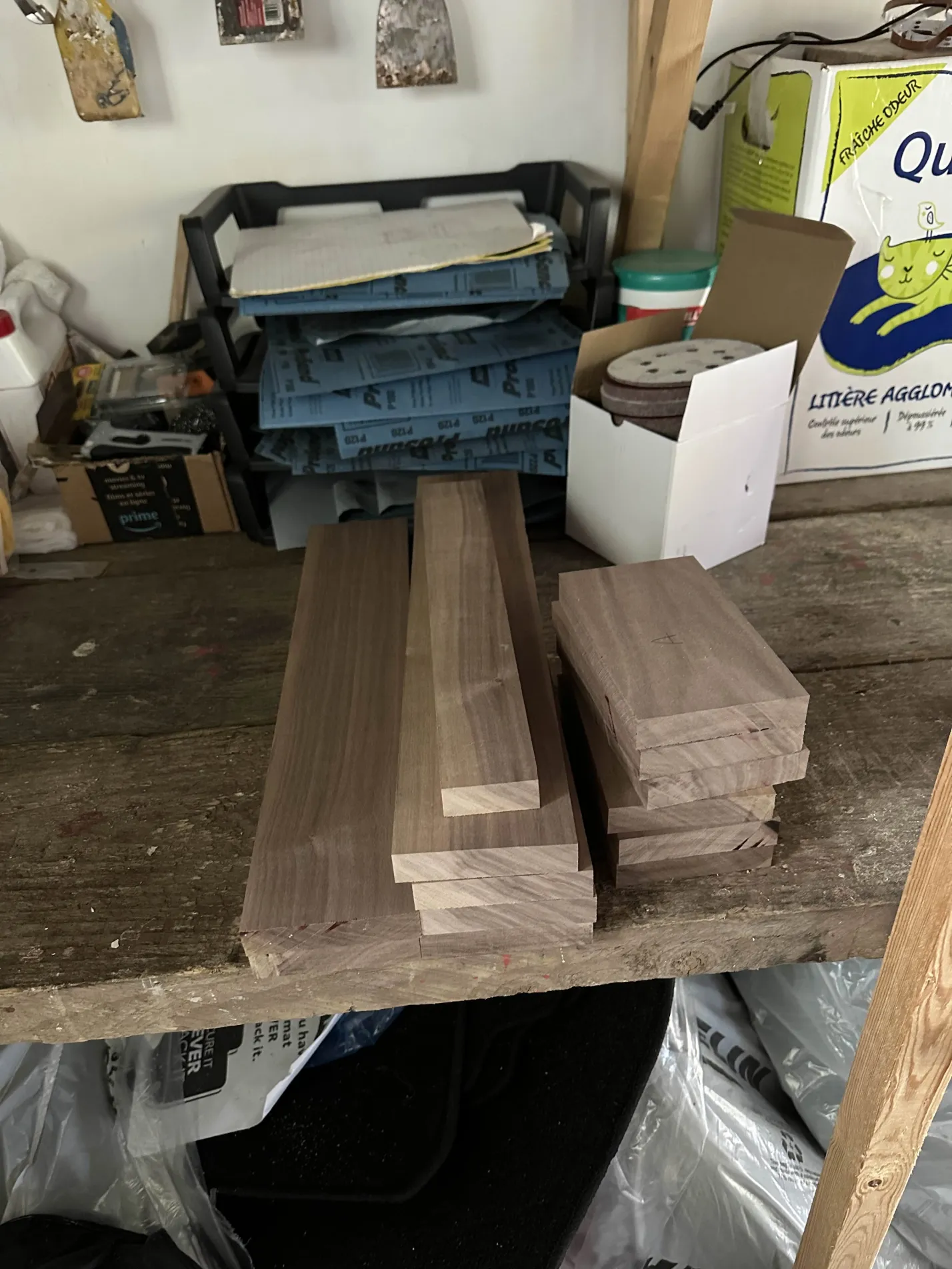 Walnut boards with saw marks