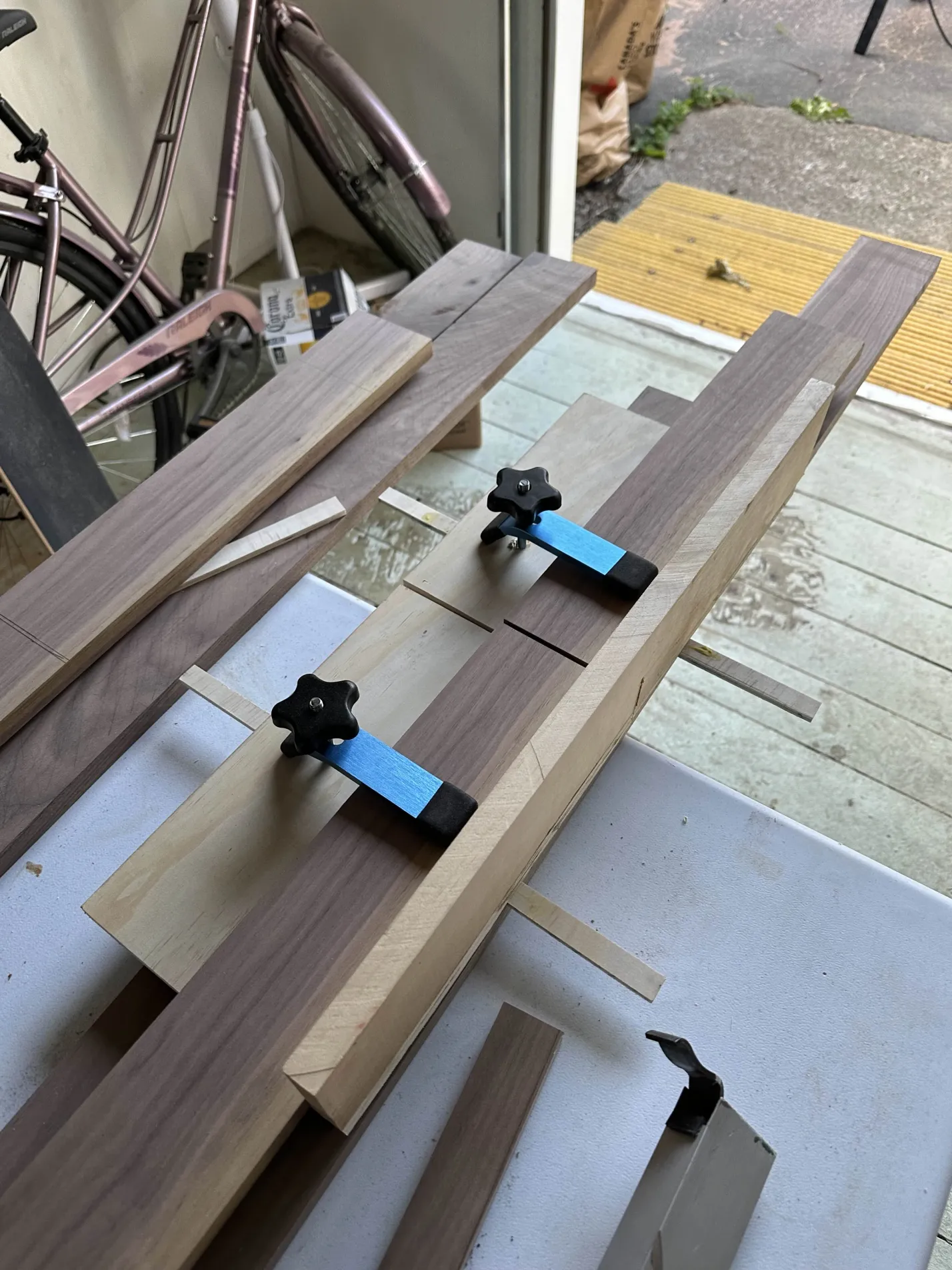 Cross-cut sled with wood loaded